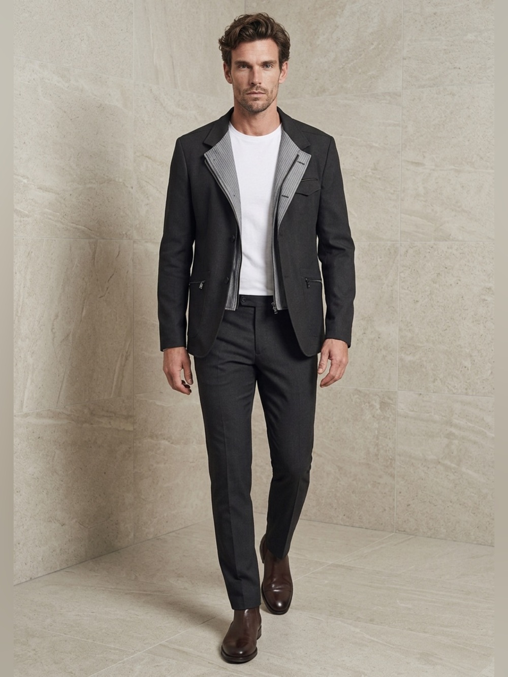 Black Men's Blazer with Zip Accent